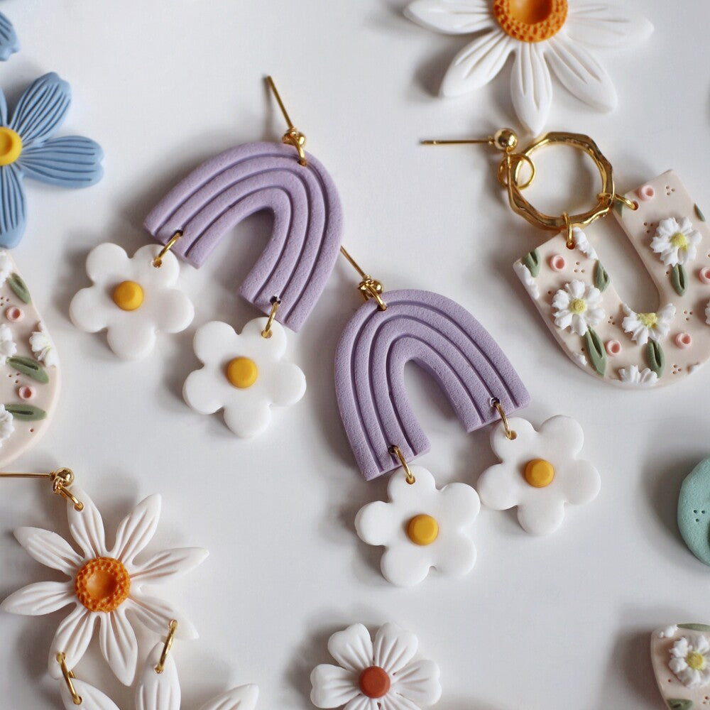 Lila Rainbow and Daisies Earring