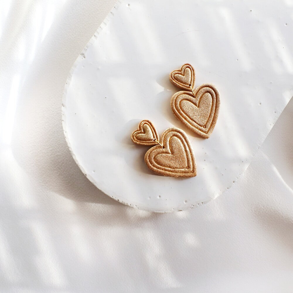 Double Heart - Gold Earring