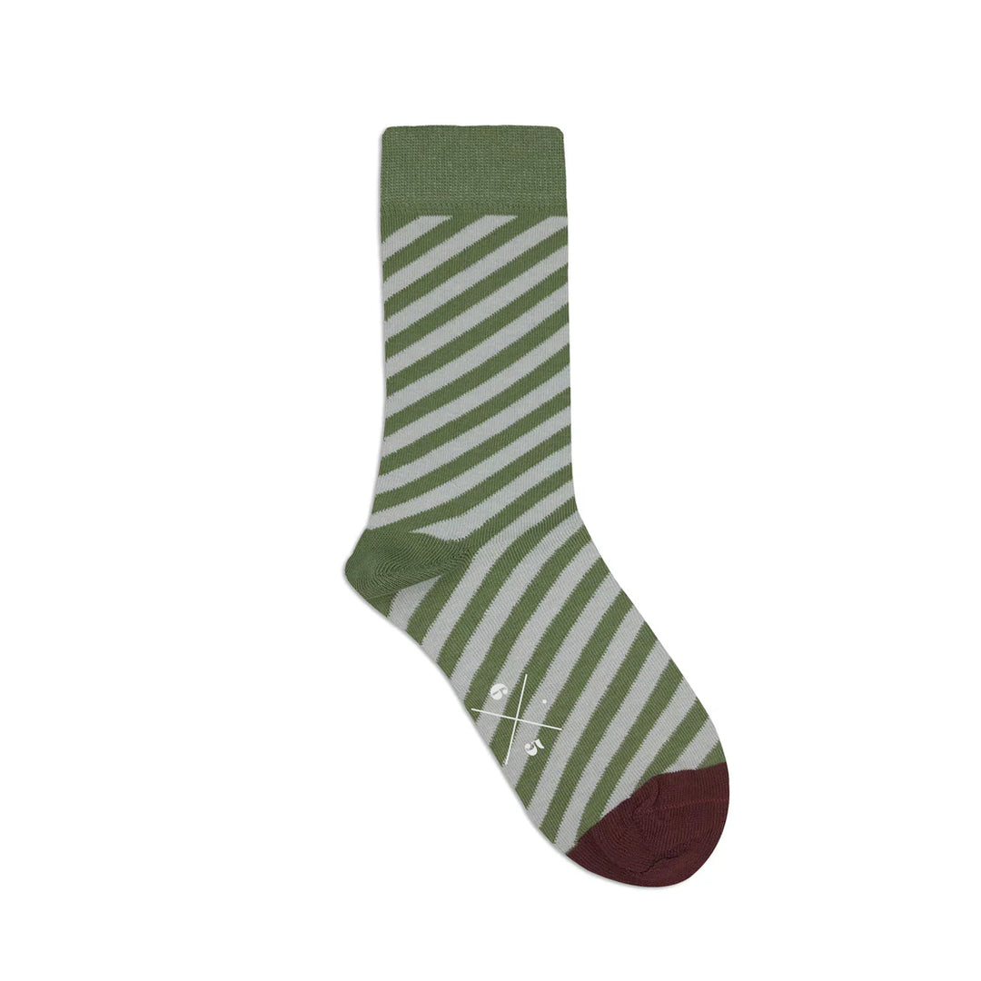 DIAGONAL OLIVE GREEN Olive Green Ecru Claret Red Striped Patterned Unisex Socks