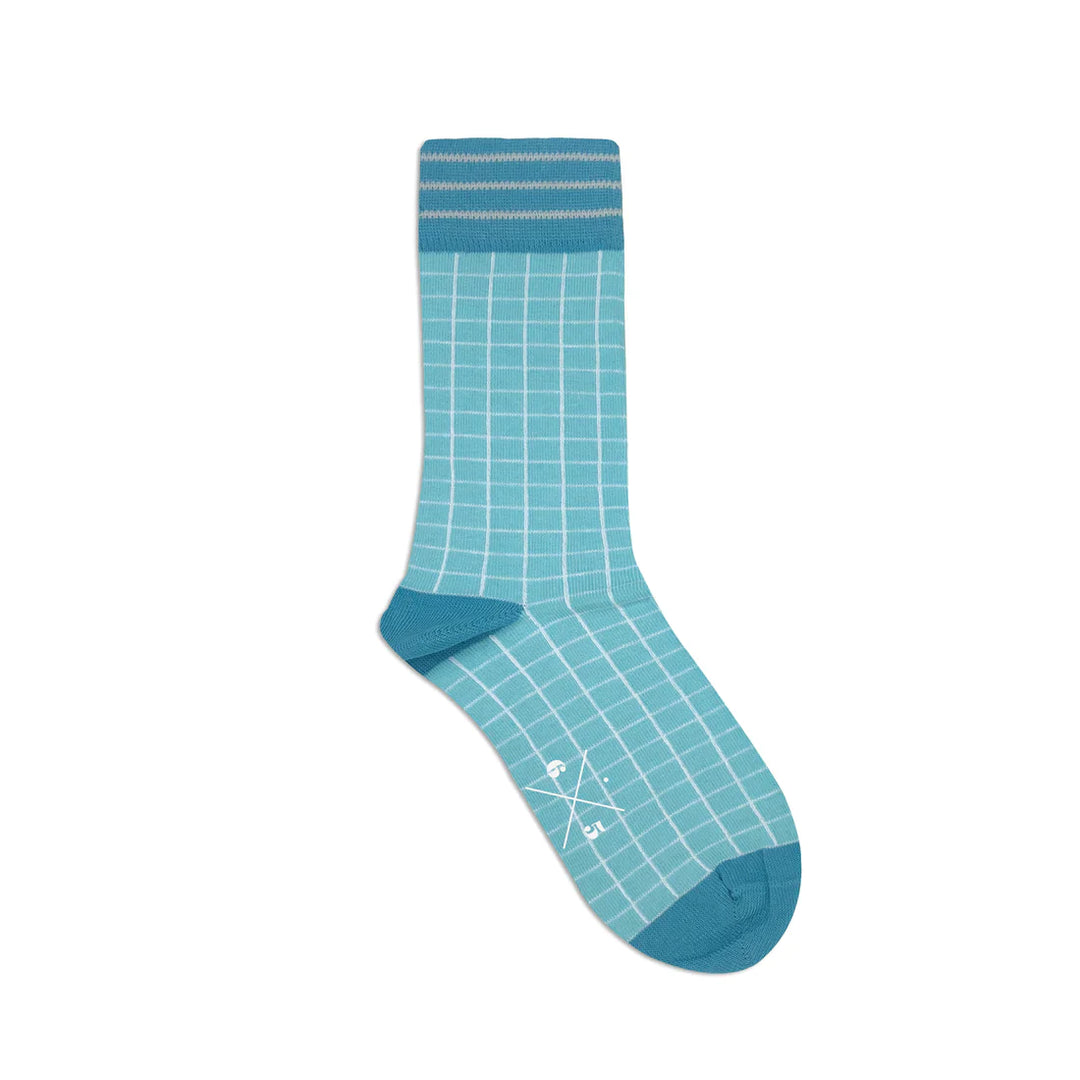 GRID BLUE Blue White Square Patterned Unisex Socks