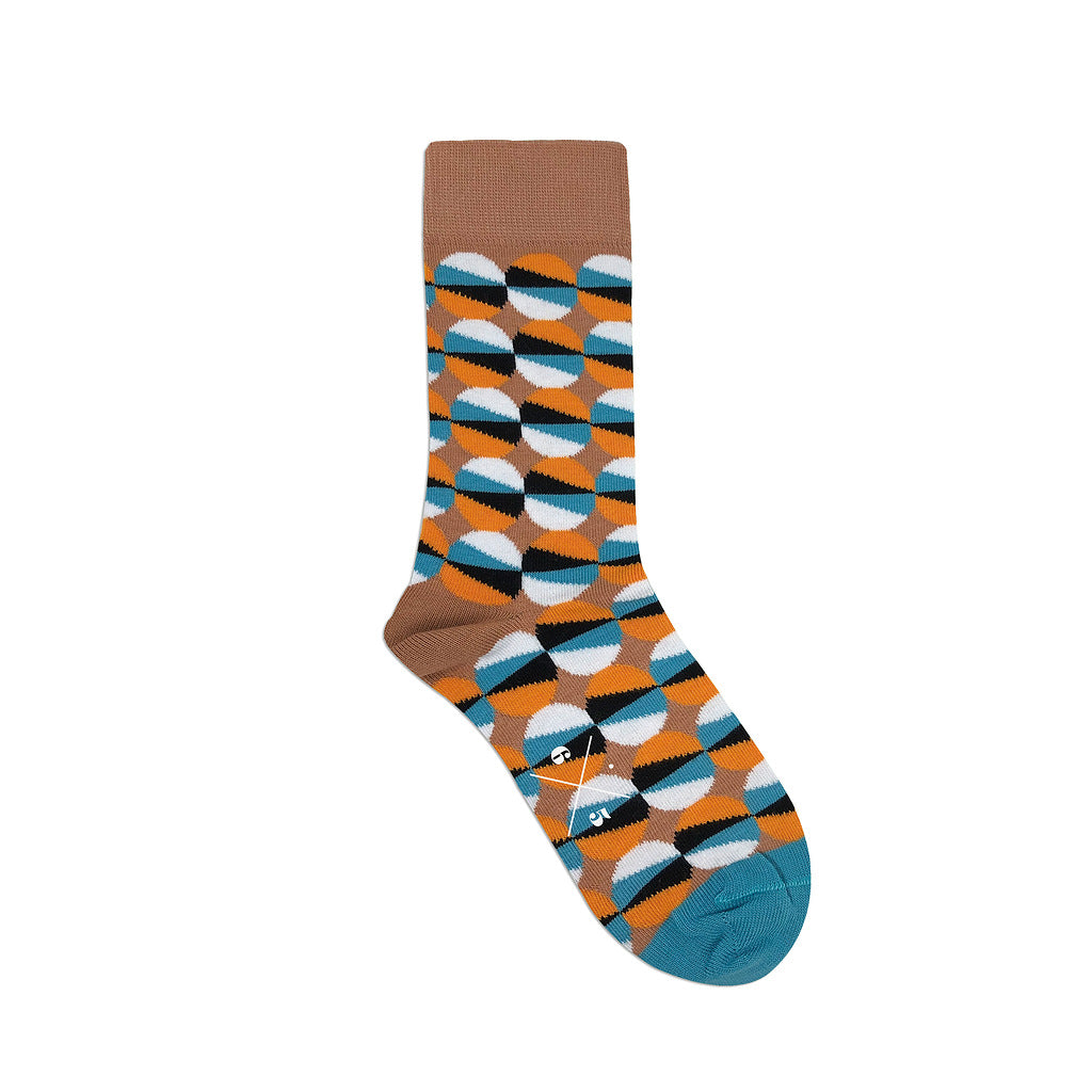 ECLIPSE ORANGE Brown Orange Turquoise Patterned Unisex Socks