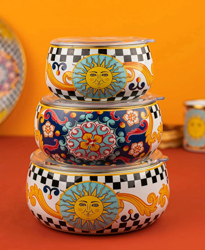 Mısharu 3 Pcs Enamel Chubby Storage Container Set