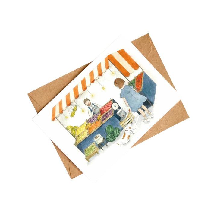 Watercolor Art Postcard Neighborhood Series Greengrocer
