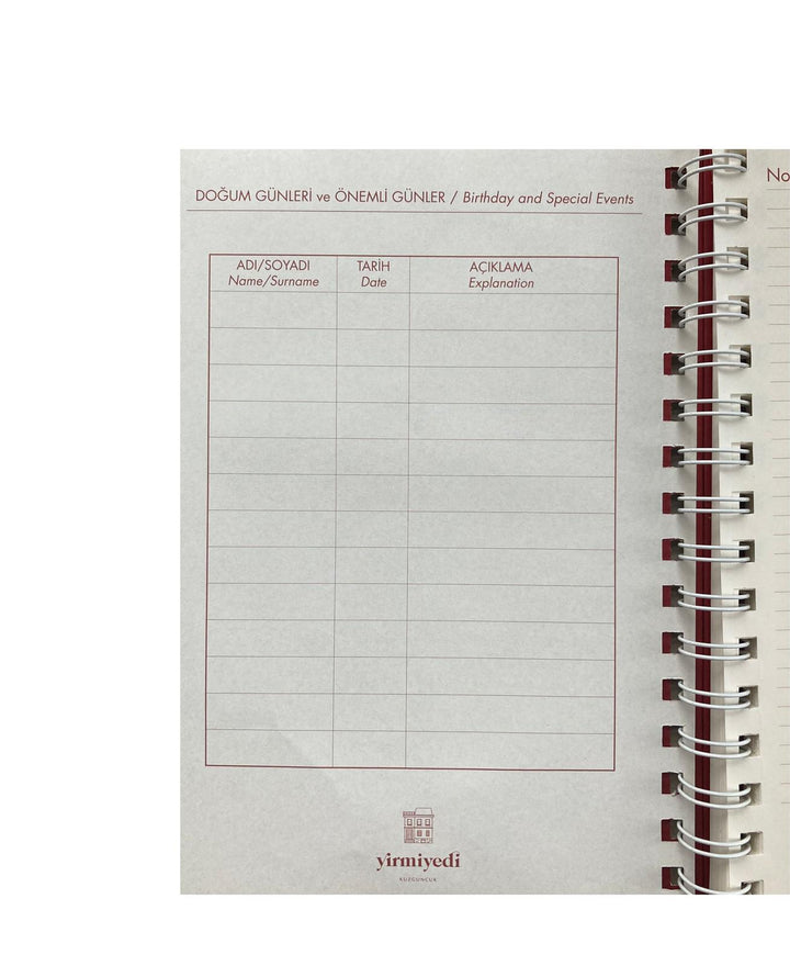 Yirmiyedi Kuzguncuk Spiral Agenda