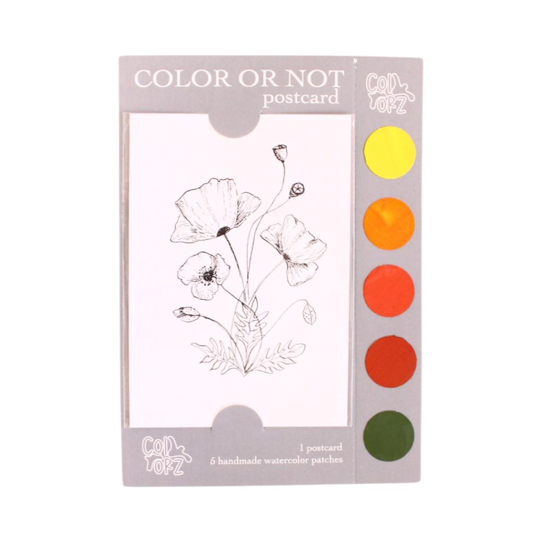 Color or Not Postcard Poppy Flower