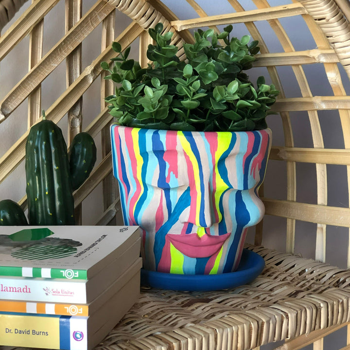 Multi-Colored Zebra-Patterned Head Pot