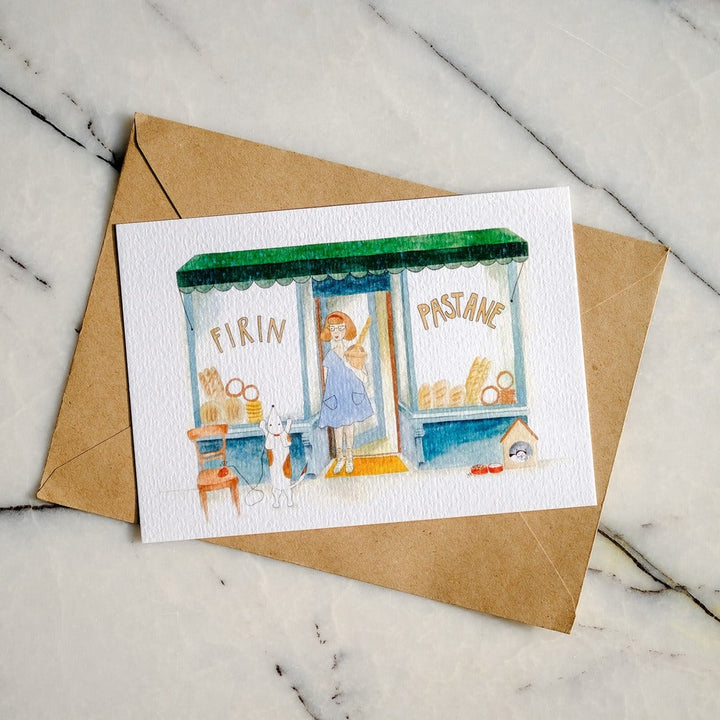 Watercolor Art Postcard Neighborhood Series Oven