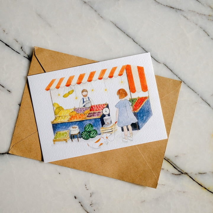 Watercolor Art Postcard Neighborhood Series Greengrocer