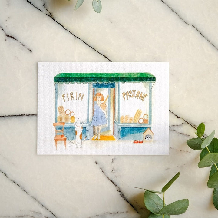 Watercolor Art Postcard Neighborhood Series Oven