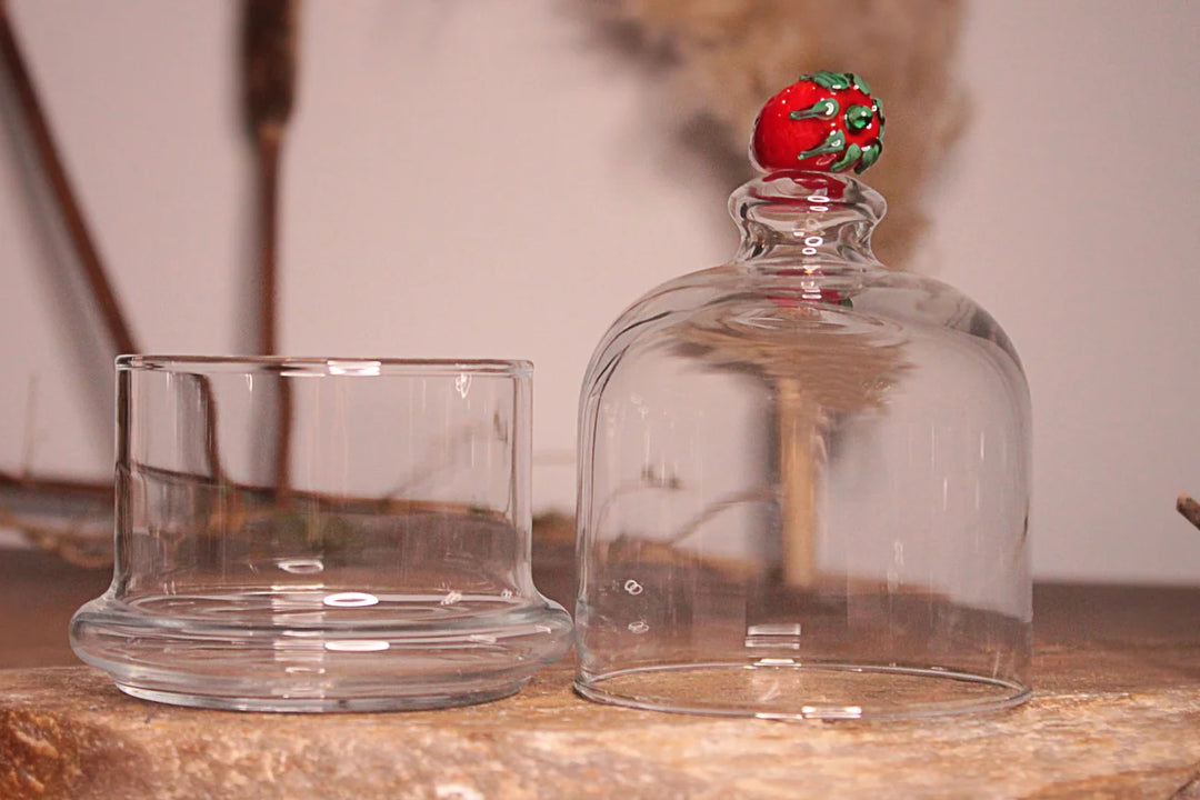 Strawberry Shaped Glass Lid Jam & Sugar Bowl