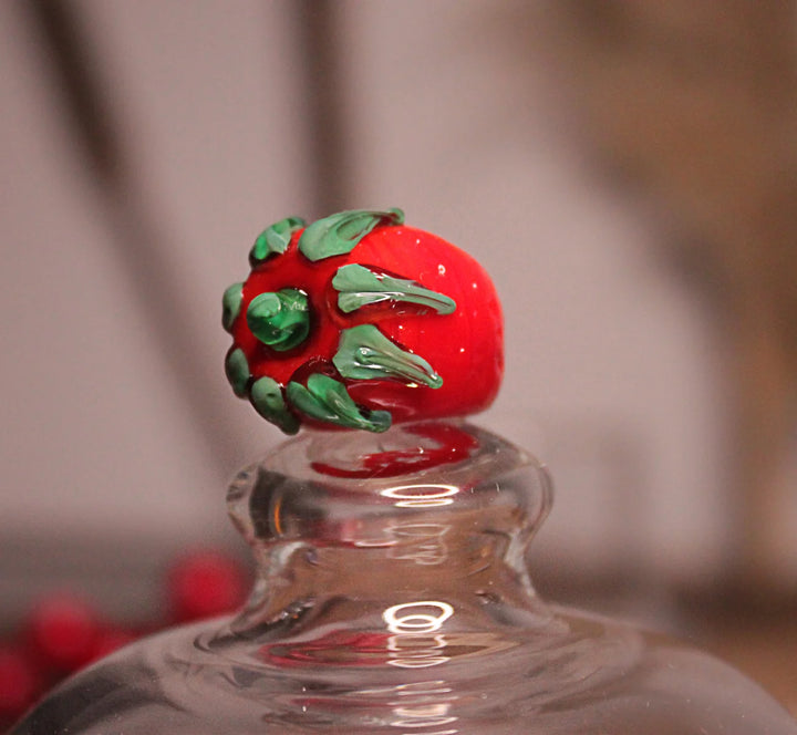 Strawberry Shaped Glass Lid Jam & Sugar Bowl