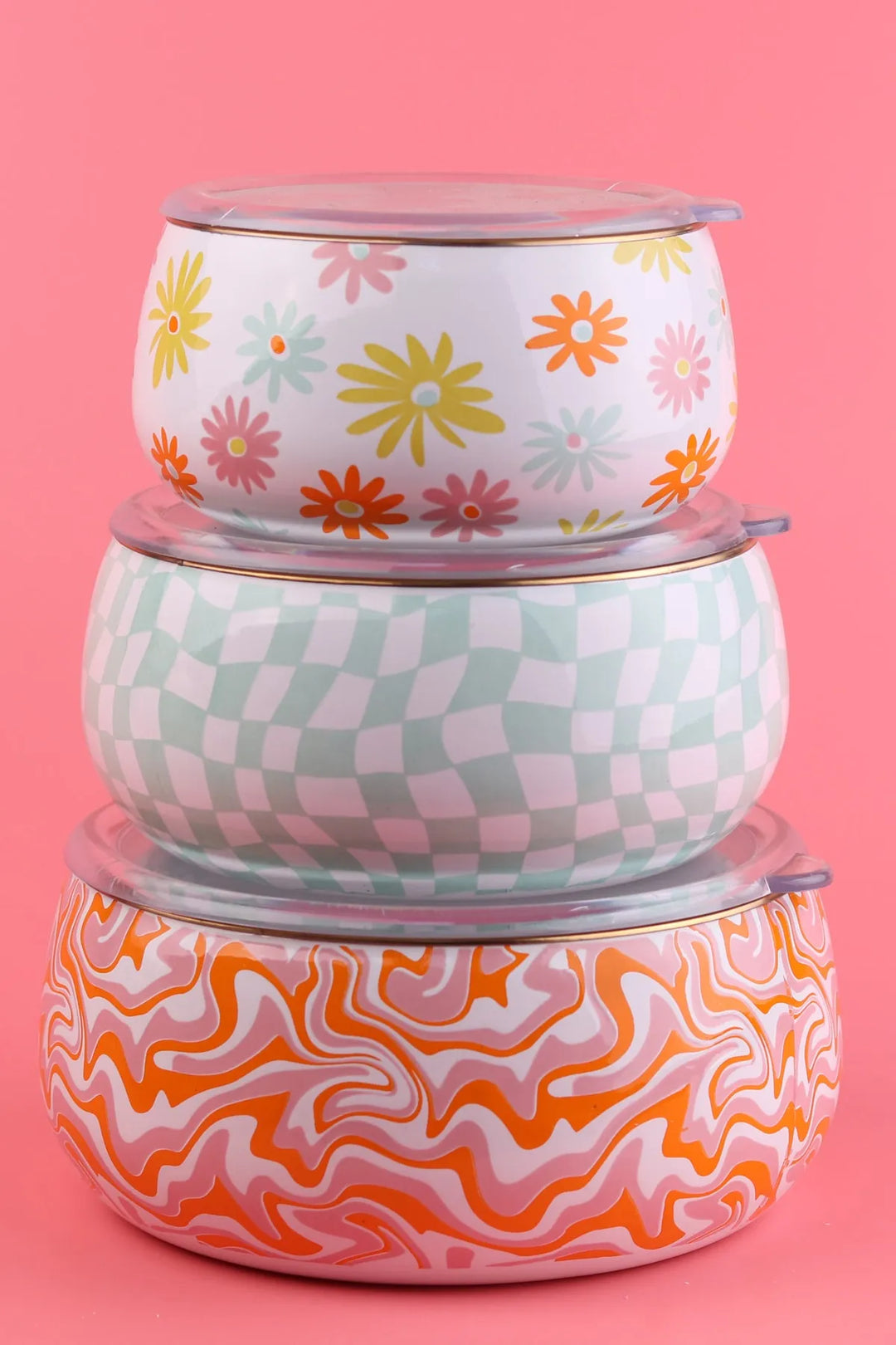 Retro Hippie 3 Pcs Enamel Chubby Storage Container Set