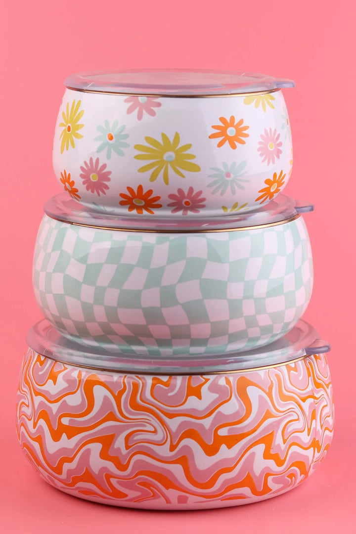 Retro Hippie 3 Pcs Enamel Chubby Storage Container Set