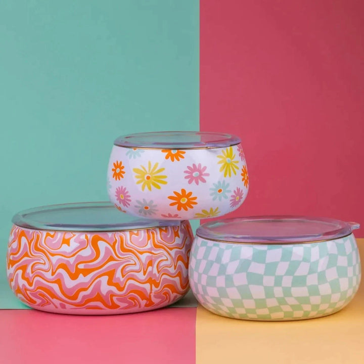 Retro Hippie 3 Pcs Enamel Chubby Storage Container Set