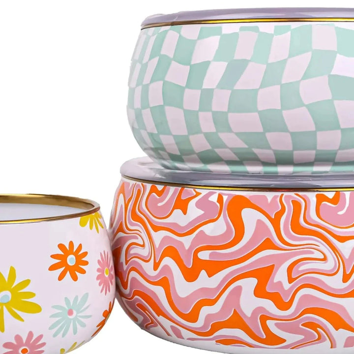 Retro Hippie 3 Pcs Enamel Chubby Storage Container Set