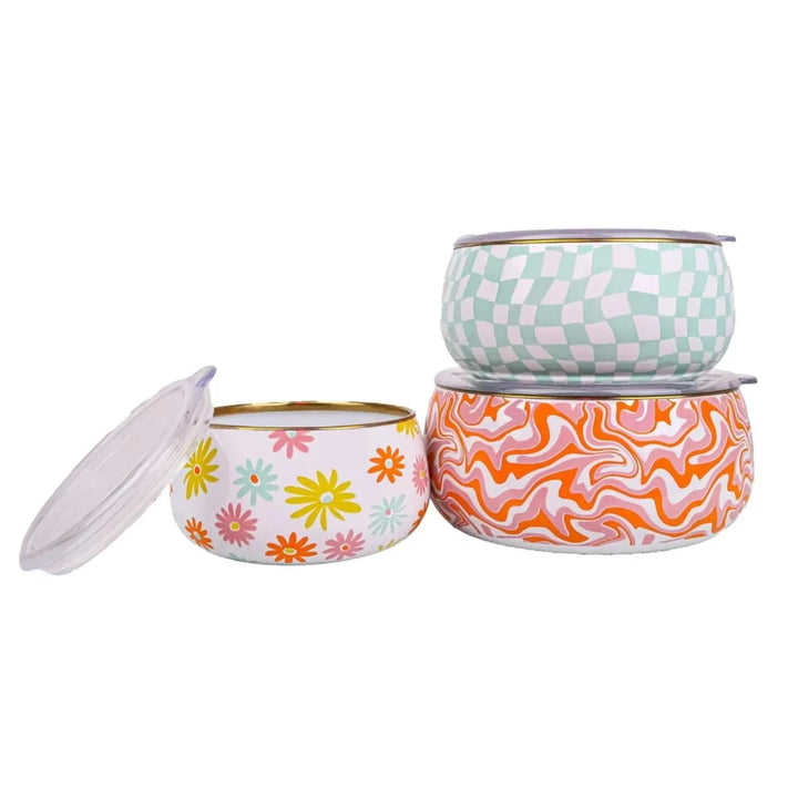 Retro Hippie 3 Pcs Enamel Chubby Storage Container Set