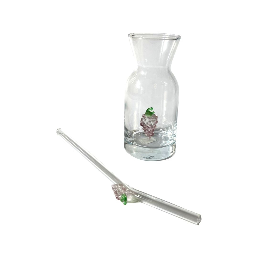 Grape Figured Presentation Carafe and Glass Straw Set