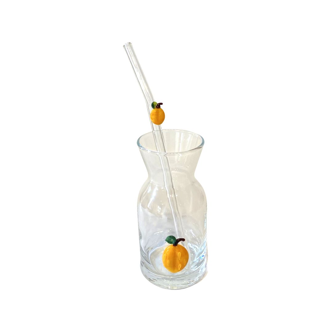 Apricot Figured Presentation Carafe and Glass Straw Set