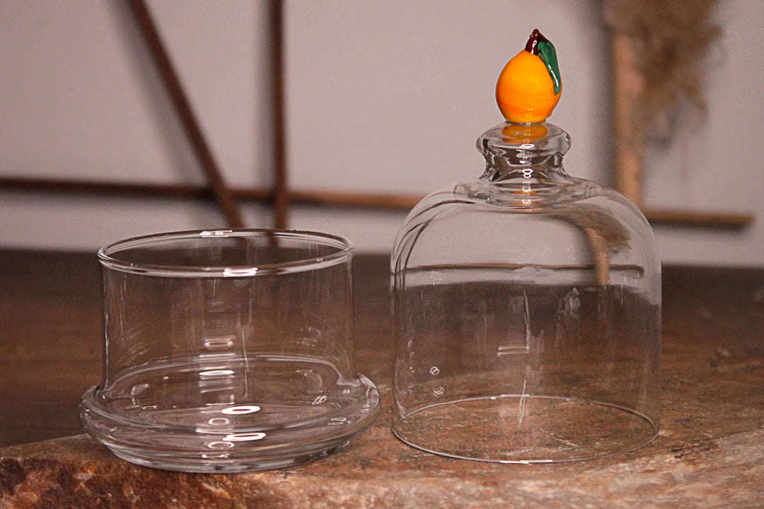 Apricot Figured Glass Lid Jam & Sugar Bowl