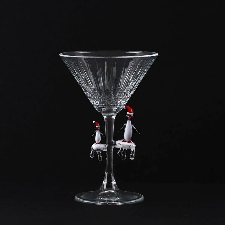 Christmas Penguin Design Cutout Martini Cocktail Glass